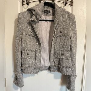 Fab'rik Hooded Tweed Gray Silver Jacket Blazer Women's Medium